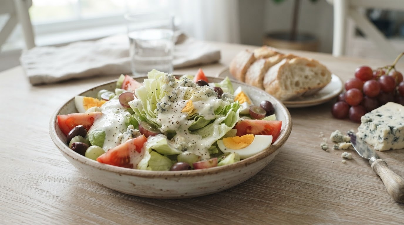 IJsbergsla-salade met ei, tomaat en danish blue