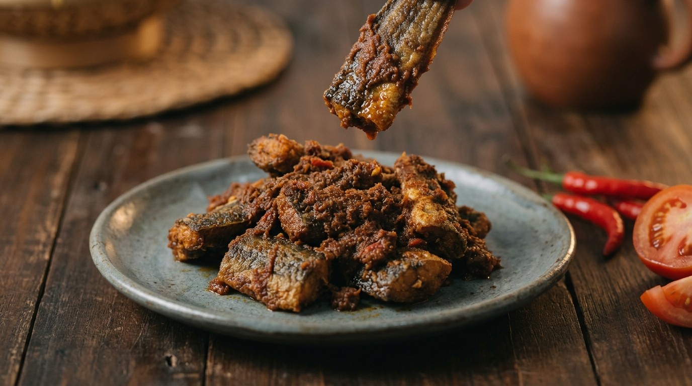 Ikan Lindung Rendang (gebakken Paling)