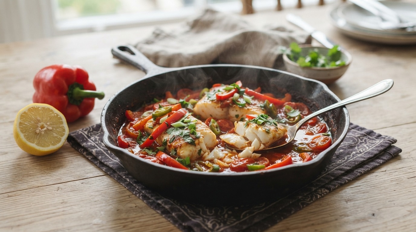 Ikan Tomat (kabeljauw in pittige tomatensausje)