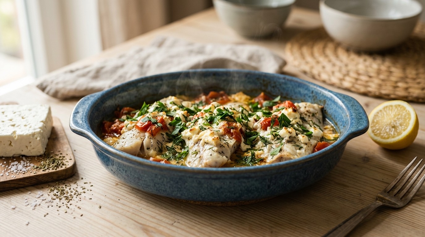 In oven gebakken nijlbaars met tomaat en feta