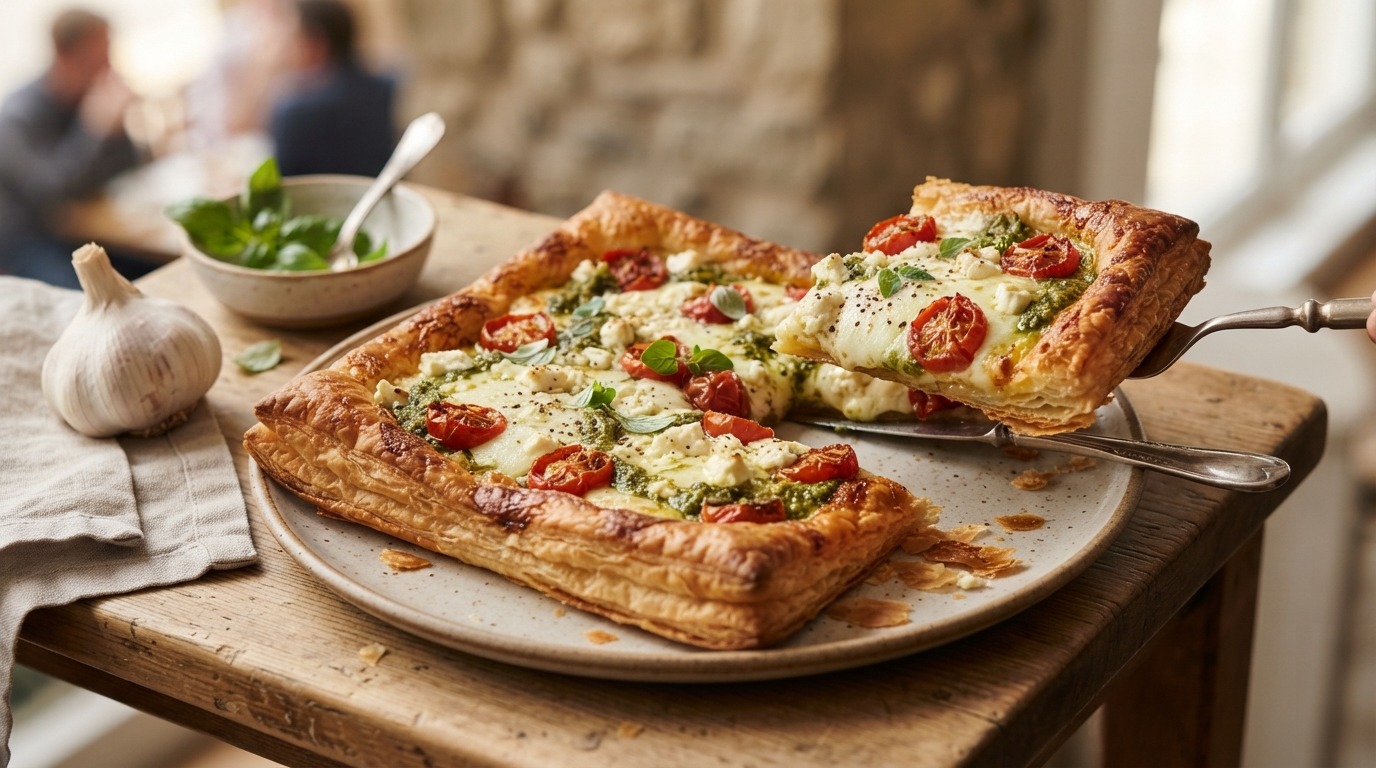 Italiaanse hartige taart met mozzarella-tomaten-pesto