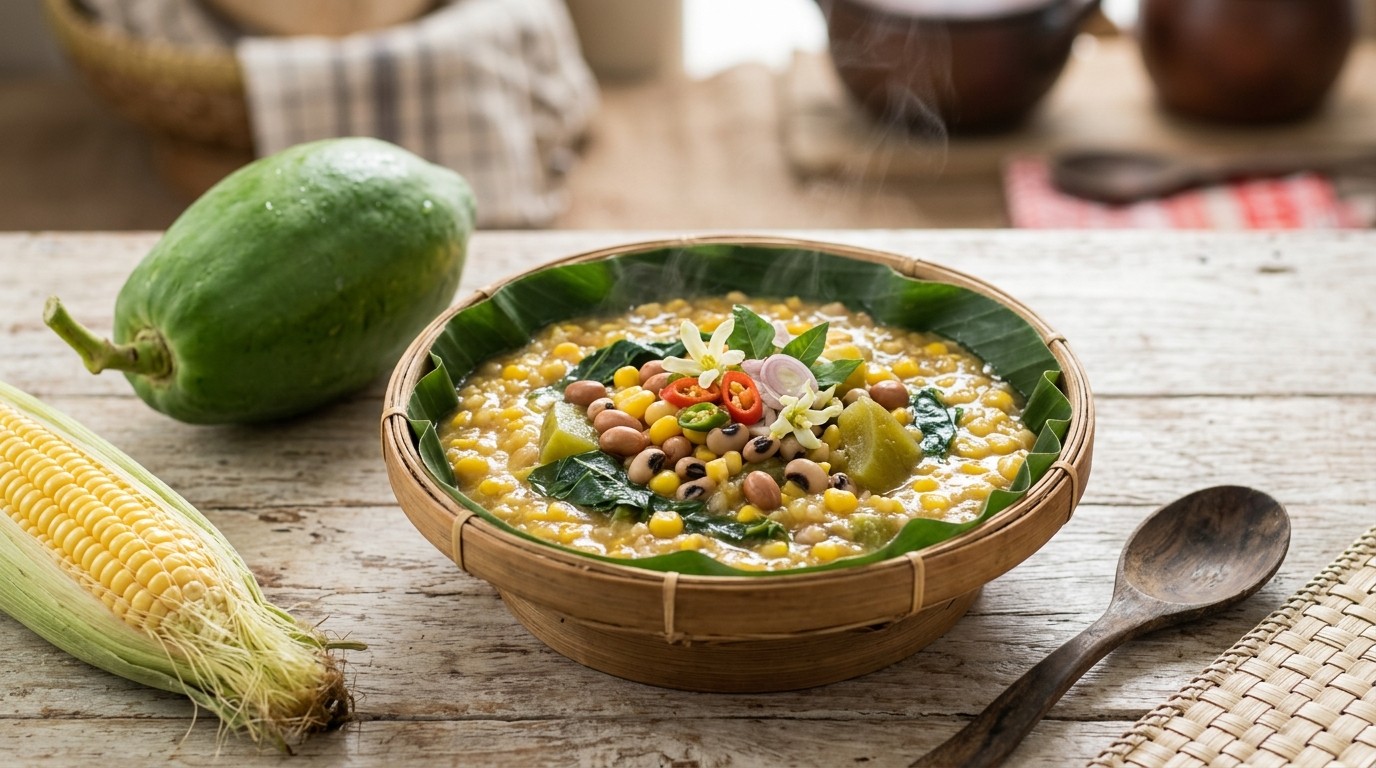 Jagung Katemak (Pap van Maïs, Bonen met Groenten)