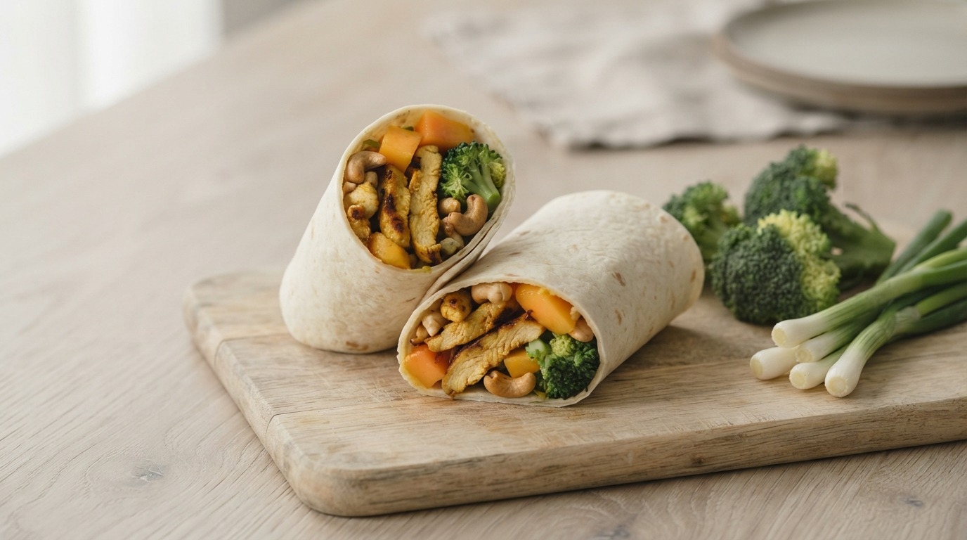 Javaanse wrap met mango en cashewnoten
