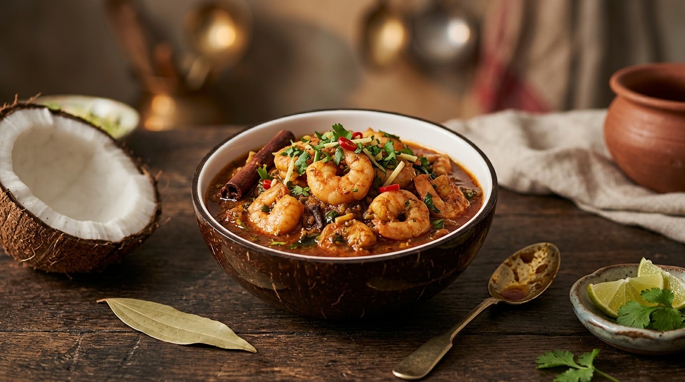 Jhinga ka Pathia (Garnalencurry met Kokos)