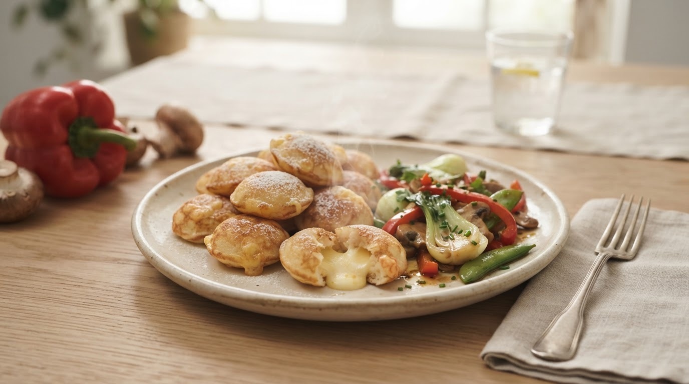 Kaaspoffertjes met roerbakgroenten