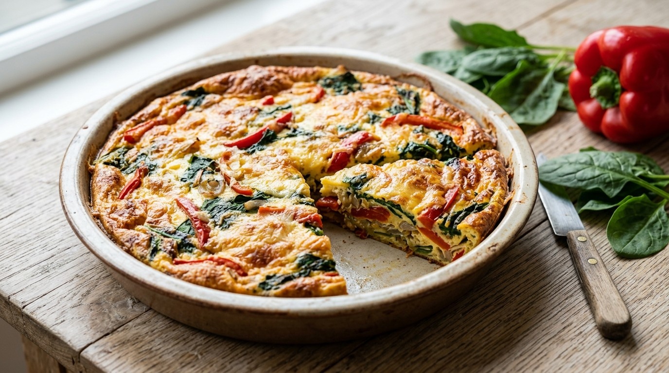 Kaastaart met sjalotjes, paprika en spinazie