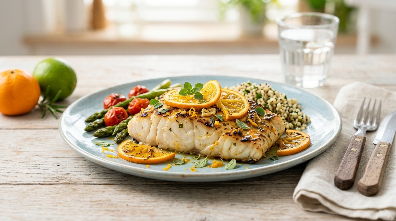 Kabeljauwfilet met sinaasappelmarinade