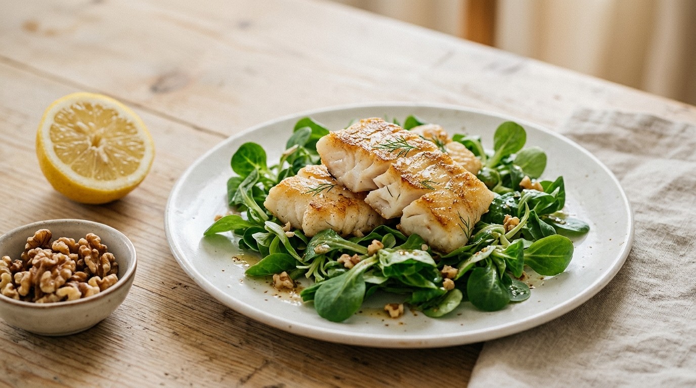 Kabeljauwfilet op veldsla