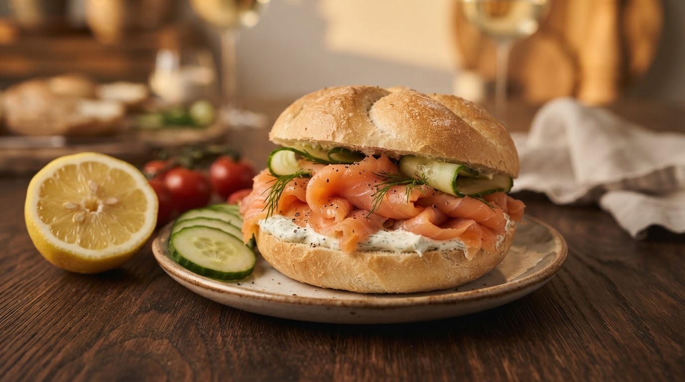 Kaiserbroodje met dillemascarpone en gerookte zalm