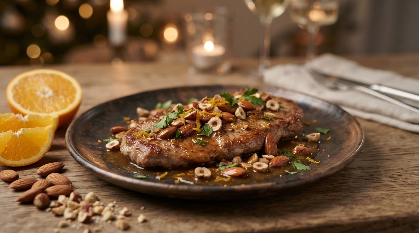 Kalfsoester met sherry-notensaus