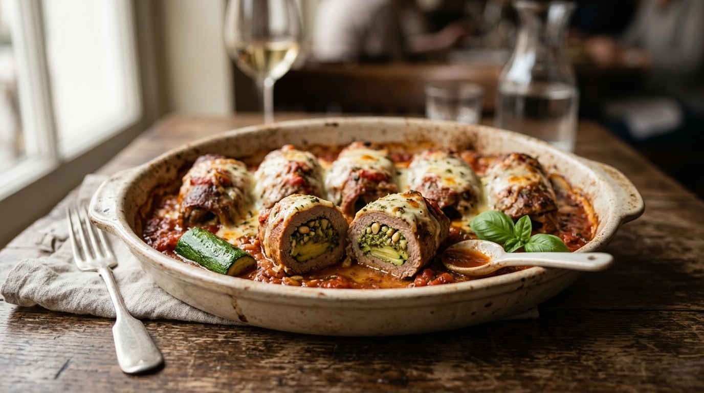 Kalfsrolletjes met pesto en courgette