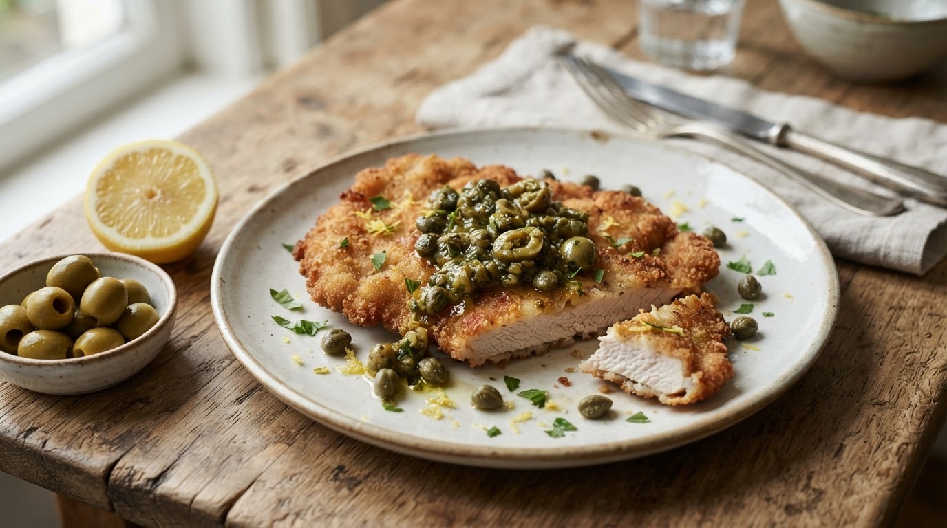 Kalfsschnitzel met groene tapenade