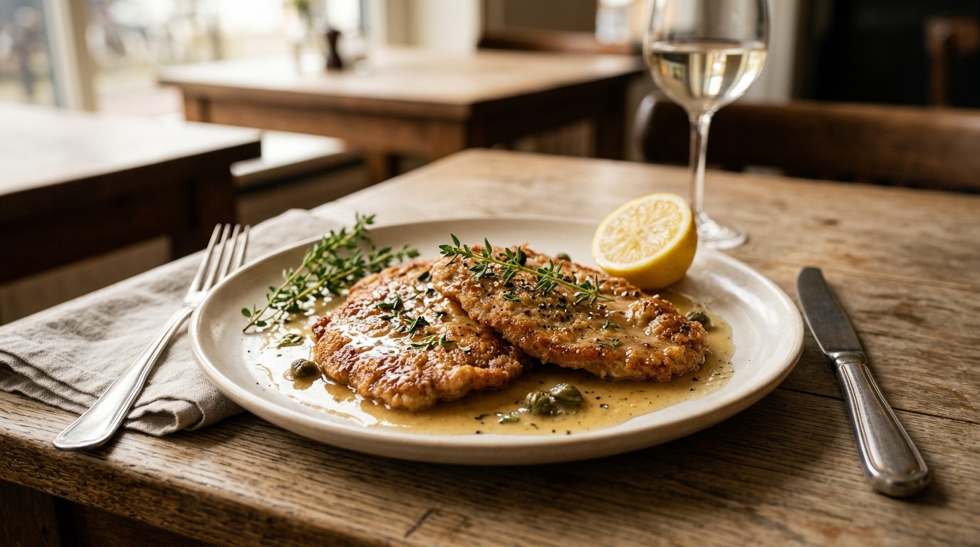 Kalfsschnitzel met zoete witte wijn