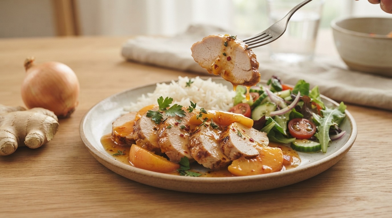 Kalkoenfilet in pittige perziksaus
