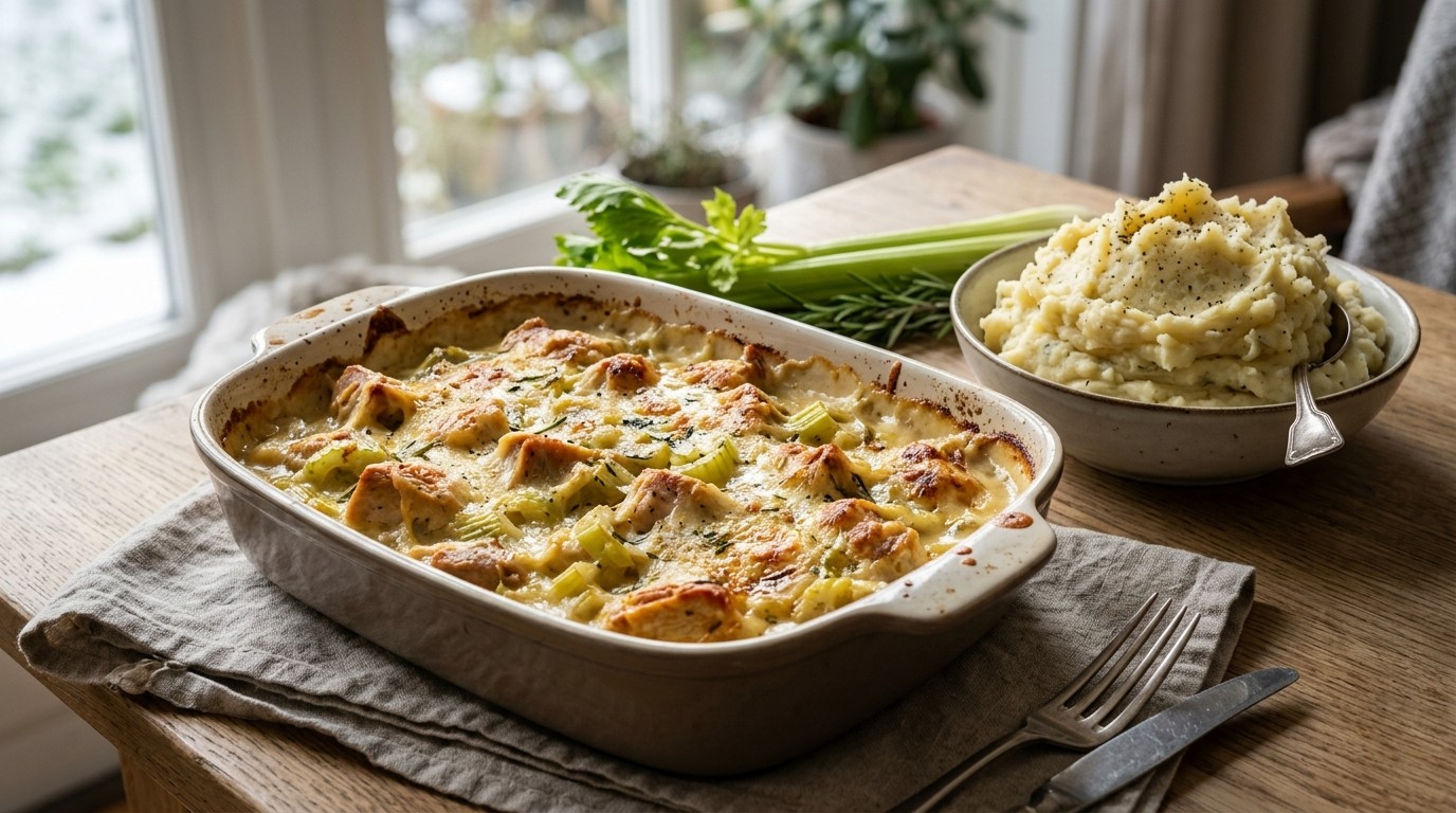 Kalkoenfilet met bleekselderij in kaassaus