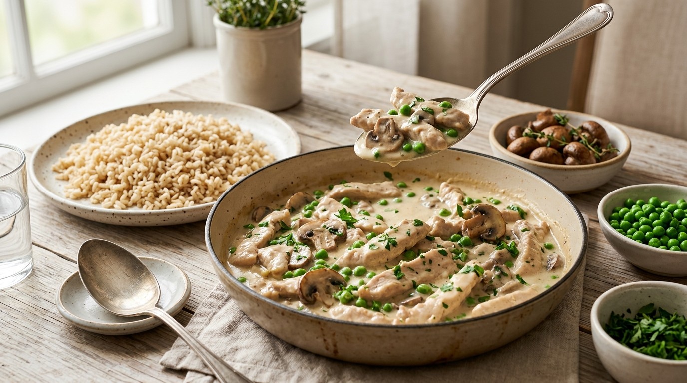 Kalkoenreepjes in roomsaus