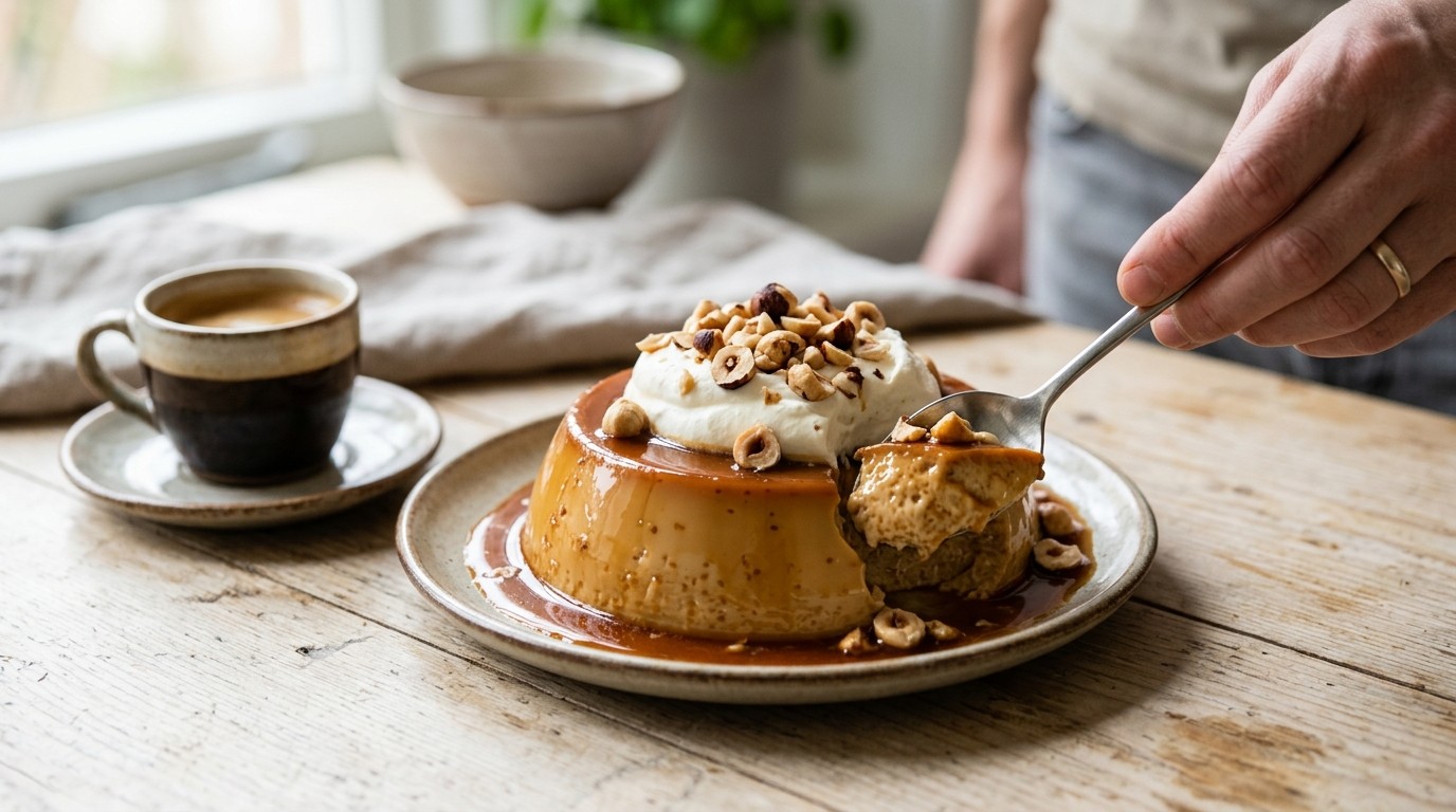 Karamelpudding met noten