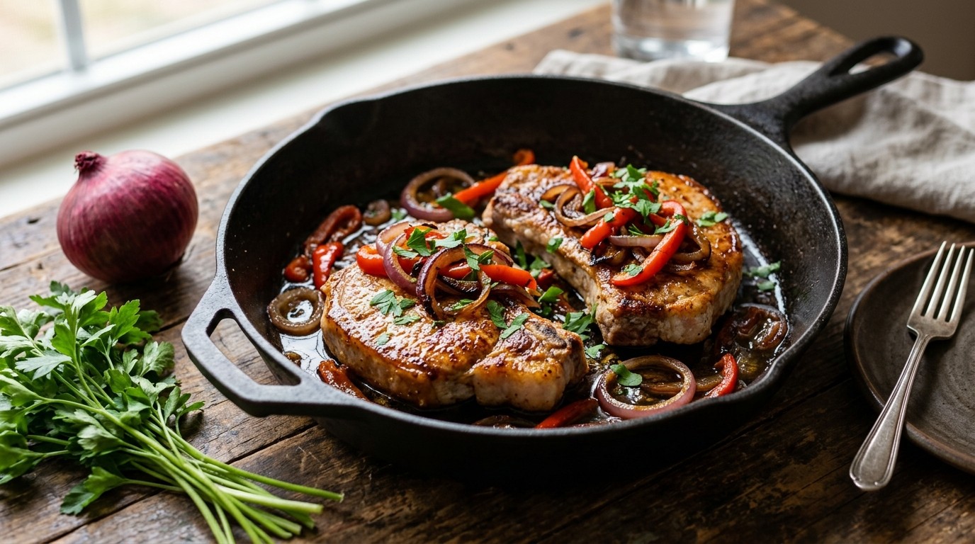 Karbonade met Gebakken ui en Paprika