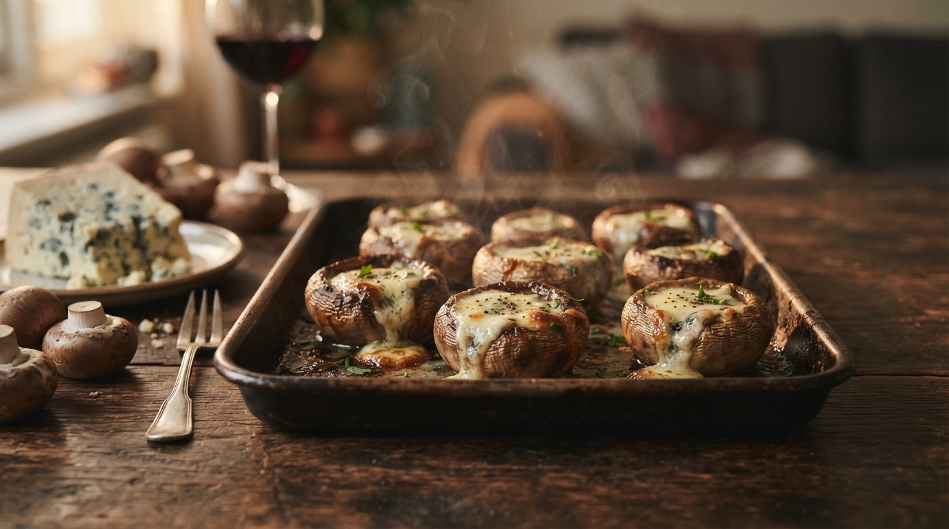 Kastanje champignons met blue cheese
