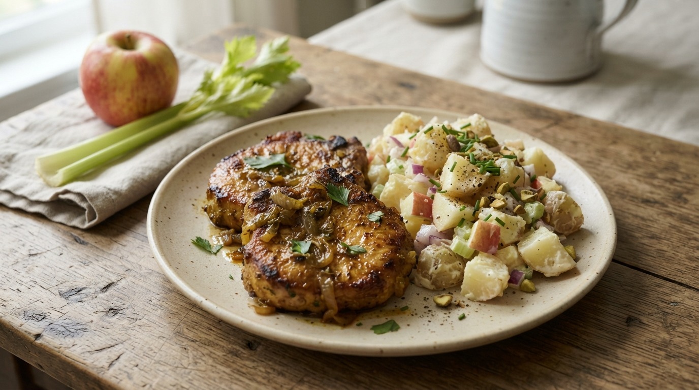 Kerriekarbonades met aardappelsalade