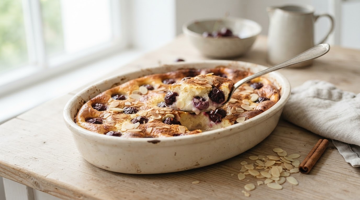 Kersen-kwarkschotel in de oven