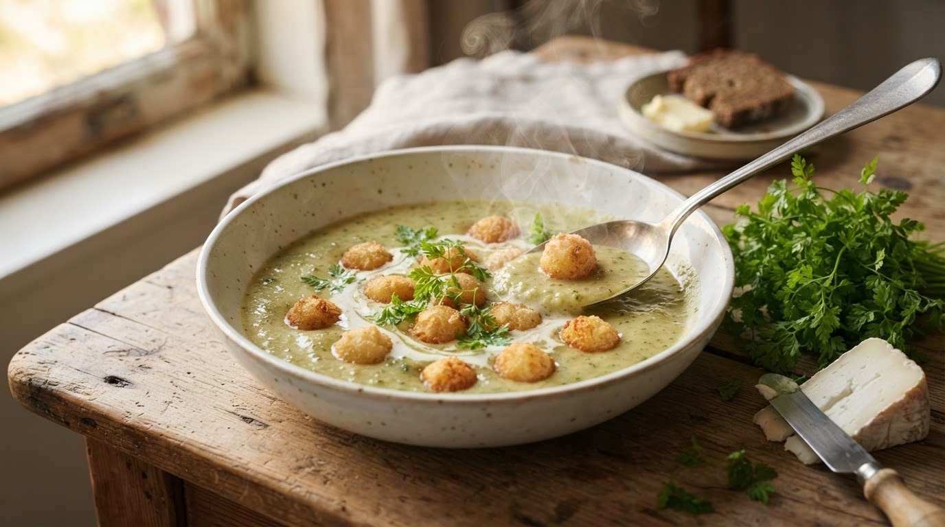 Kervelsoep met kaasballetjes