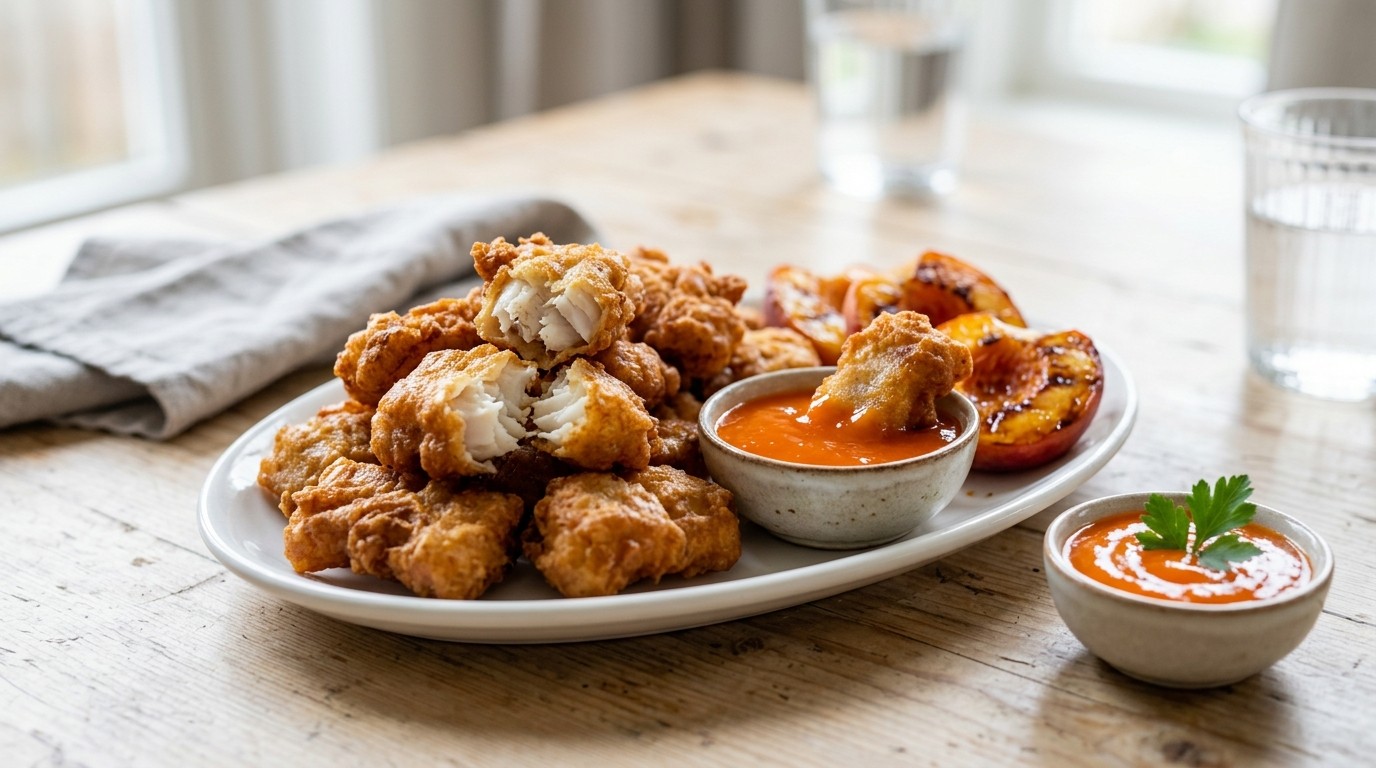 Kibbeling met Perzik en Zoetzure Saus
