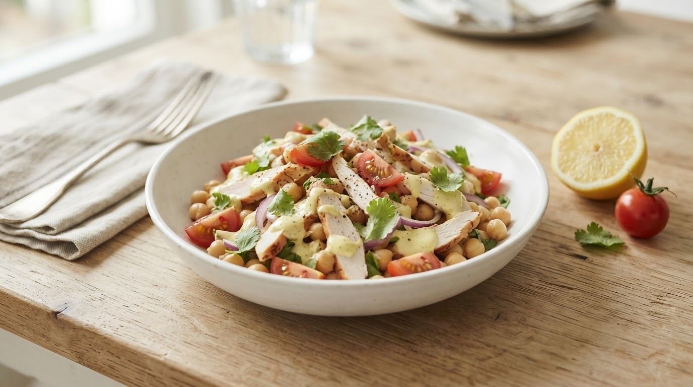 Kikkererwtensalade met gerookte kip