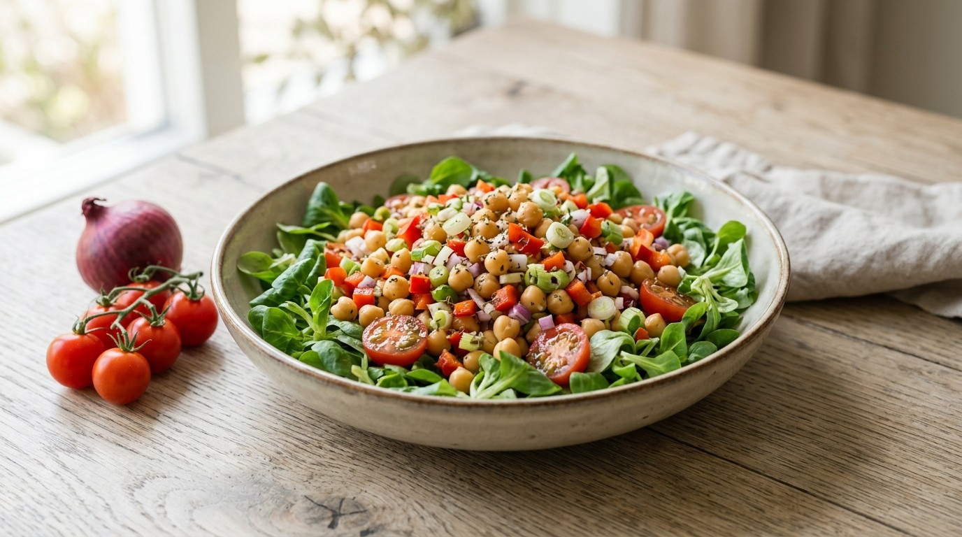 Kikkererwtensalade met rode paprika