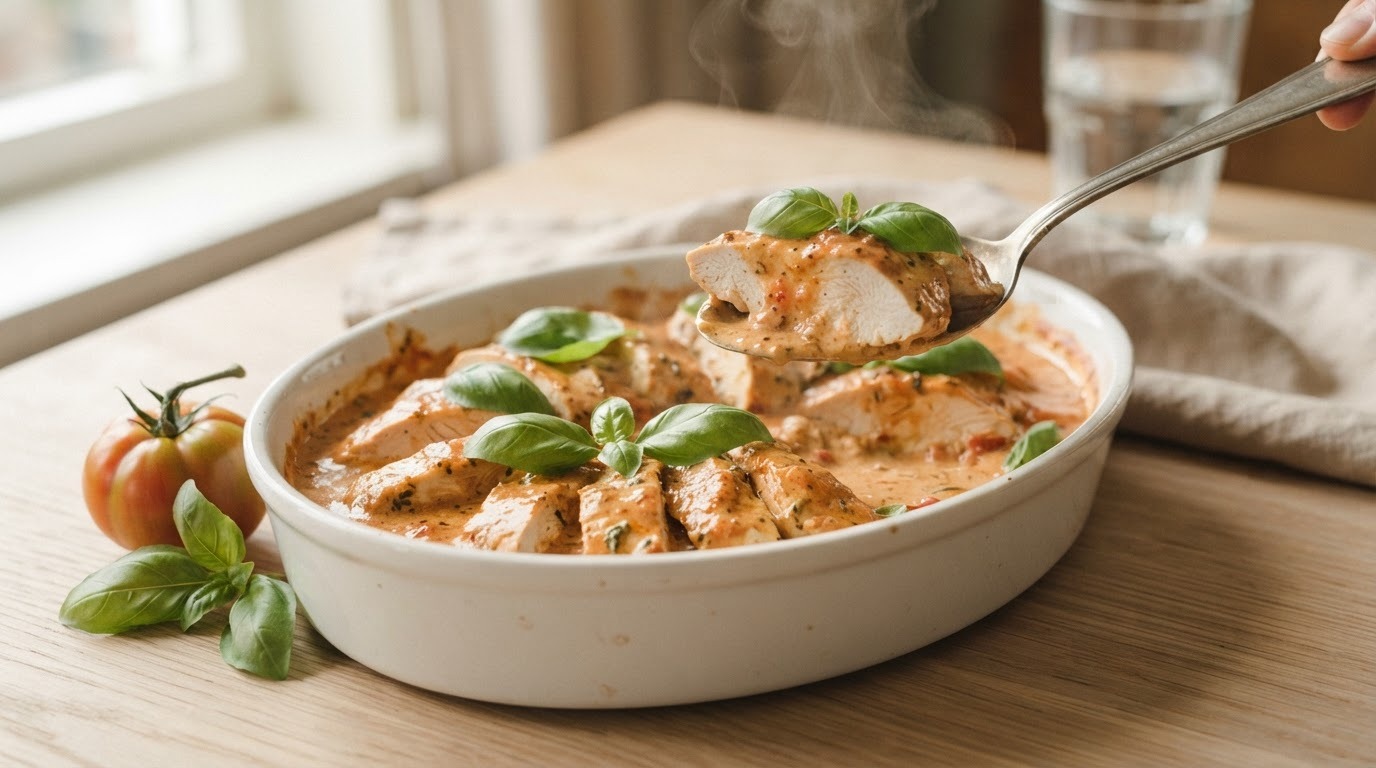 Kip in tomatensaus met basilicum