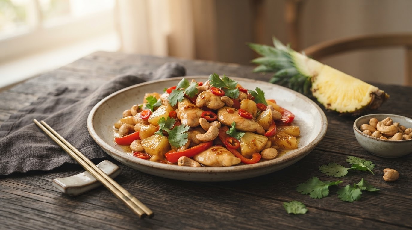 Kip met ananas en cashewnoten
