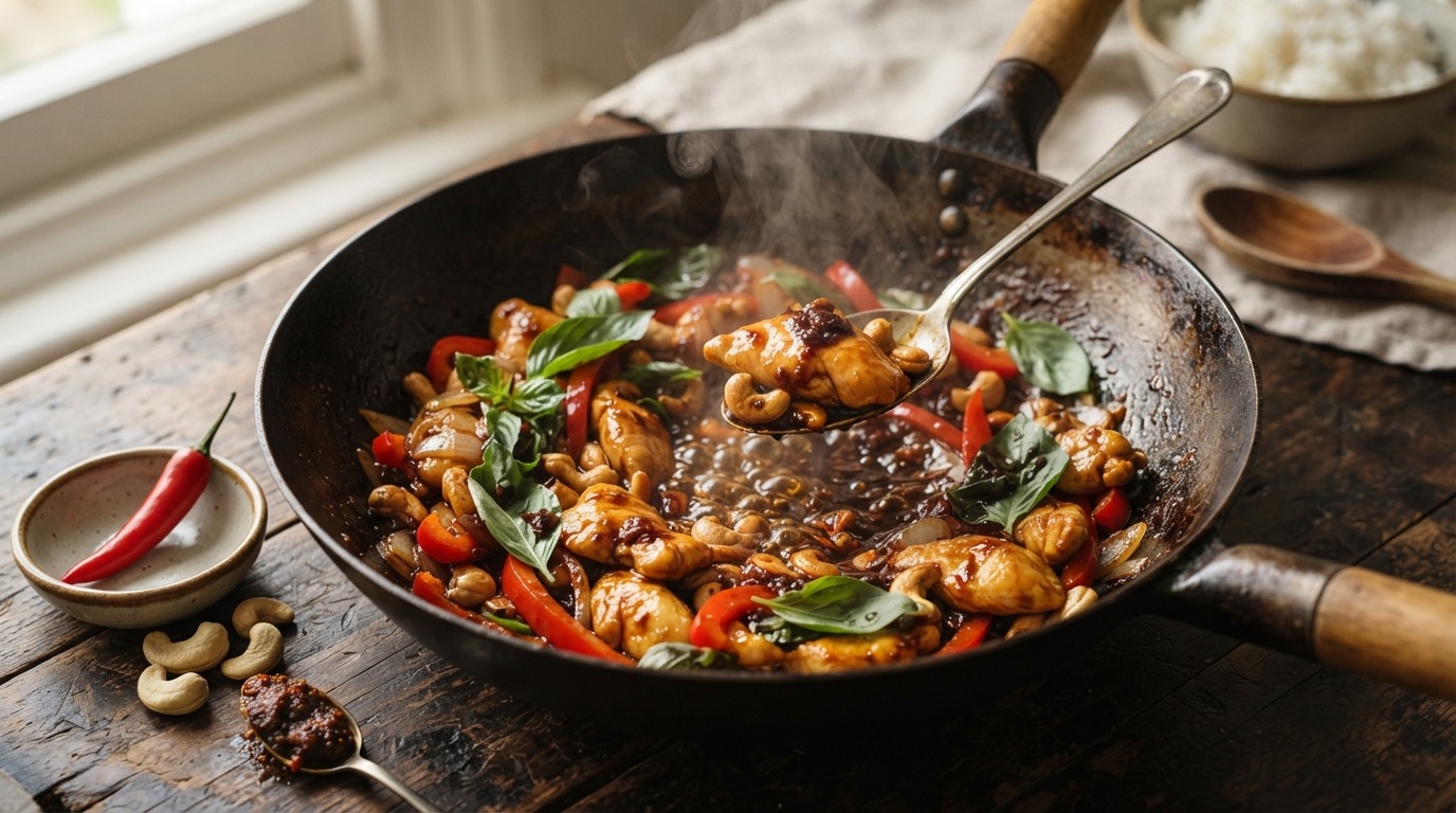 Kip met sambal en cashewnoten