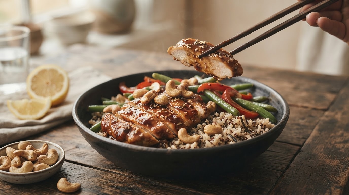 Kip Teriyaki met cashewnoten en rijst
