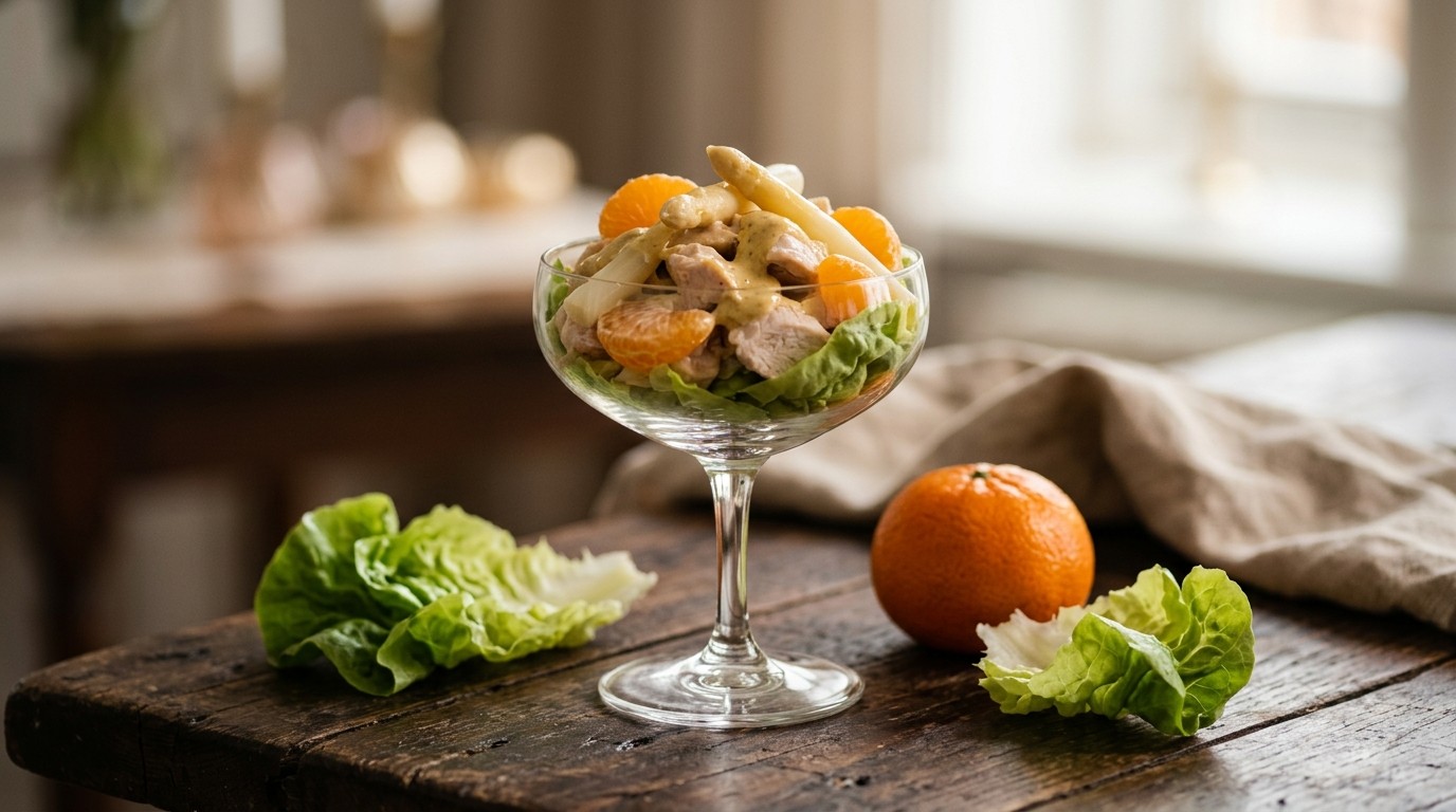 Kipcocktail met asperges en mandarijntjes