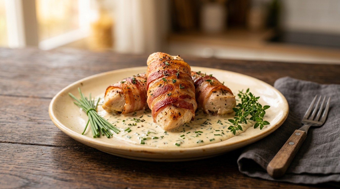 Kipfilet in Spek met Roomsaus