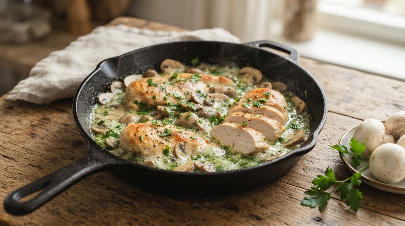 Kipfilet met champignons in kruidenboter
