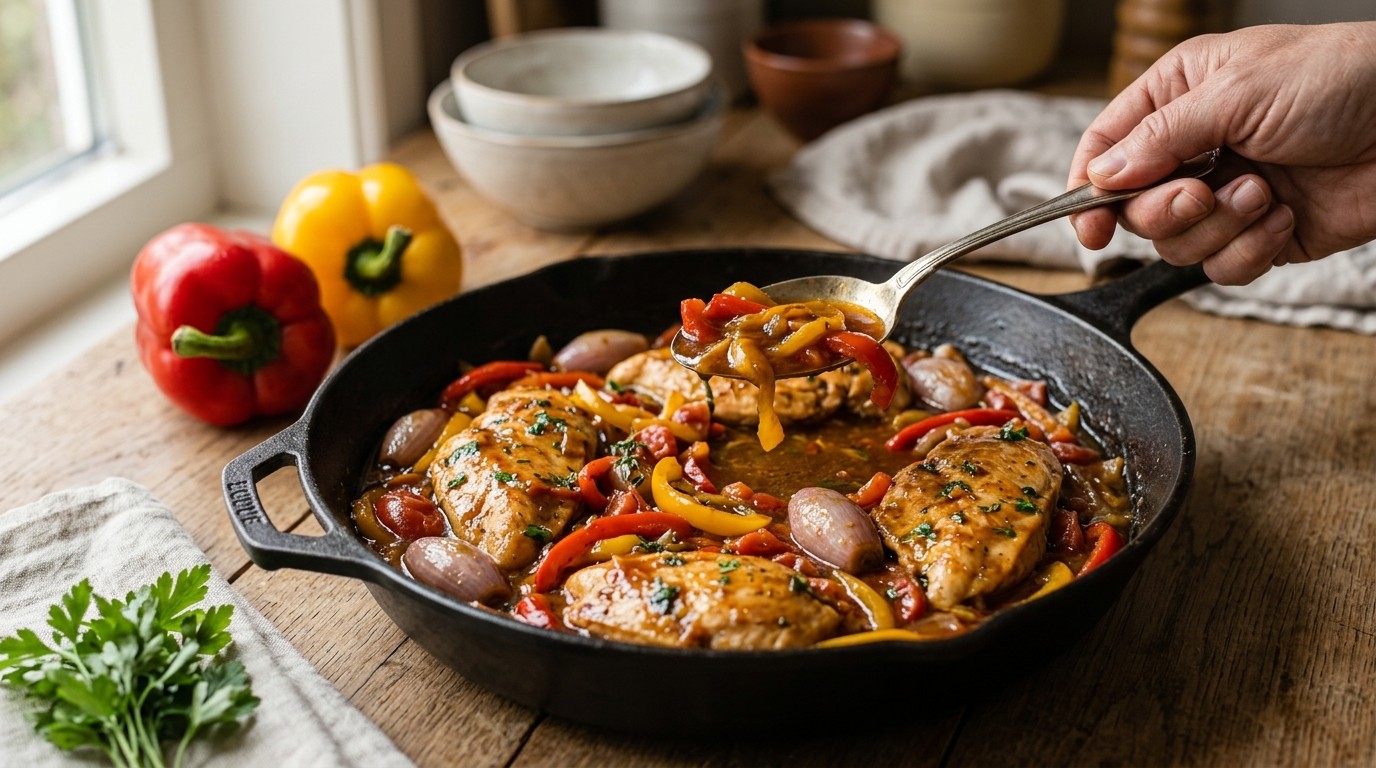 Kipfilet met paprika en sjalotjes