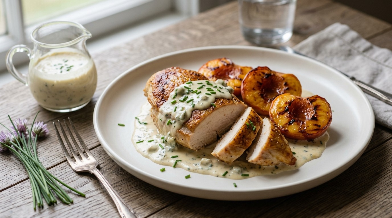 Kipfilet met Perzik en Gorgonzolasaus