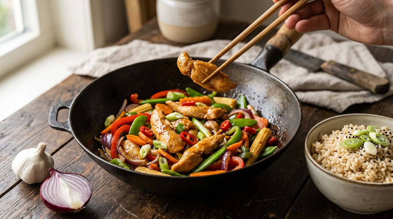 Kipfilet met Thaise Wokgroenten en Rijst