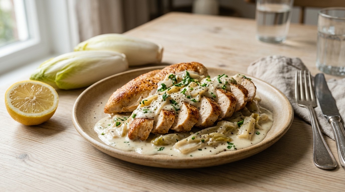 Kipfilet met witlofsaus