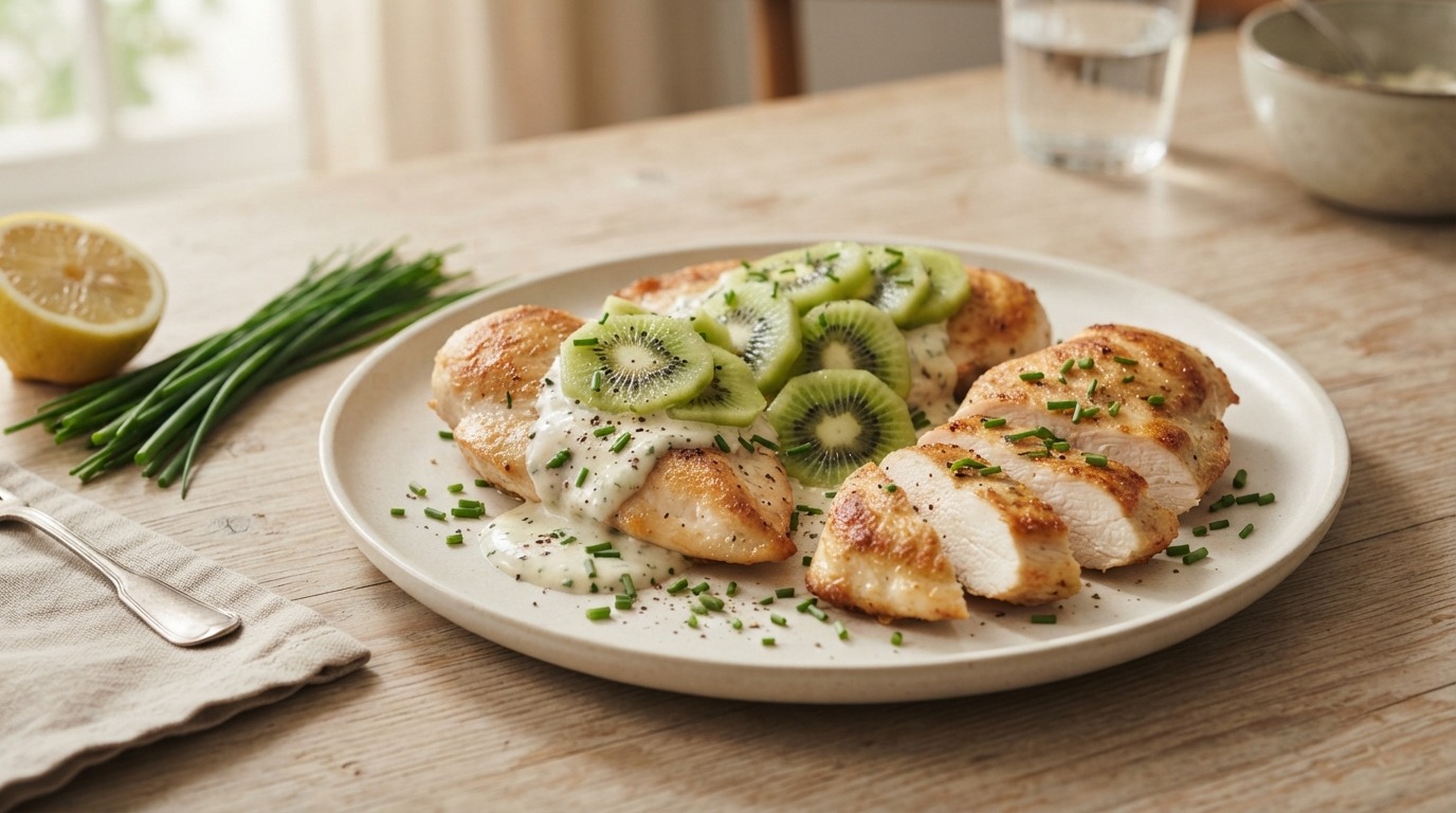 Kipfilets met kwark en kiwi