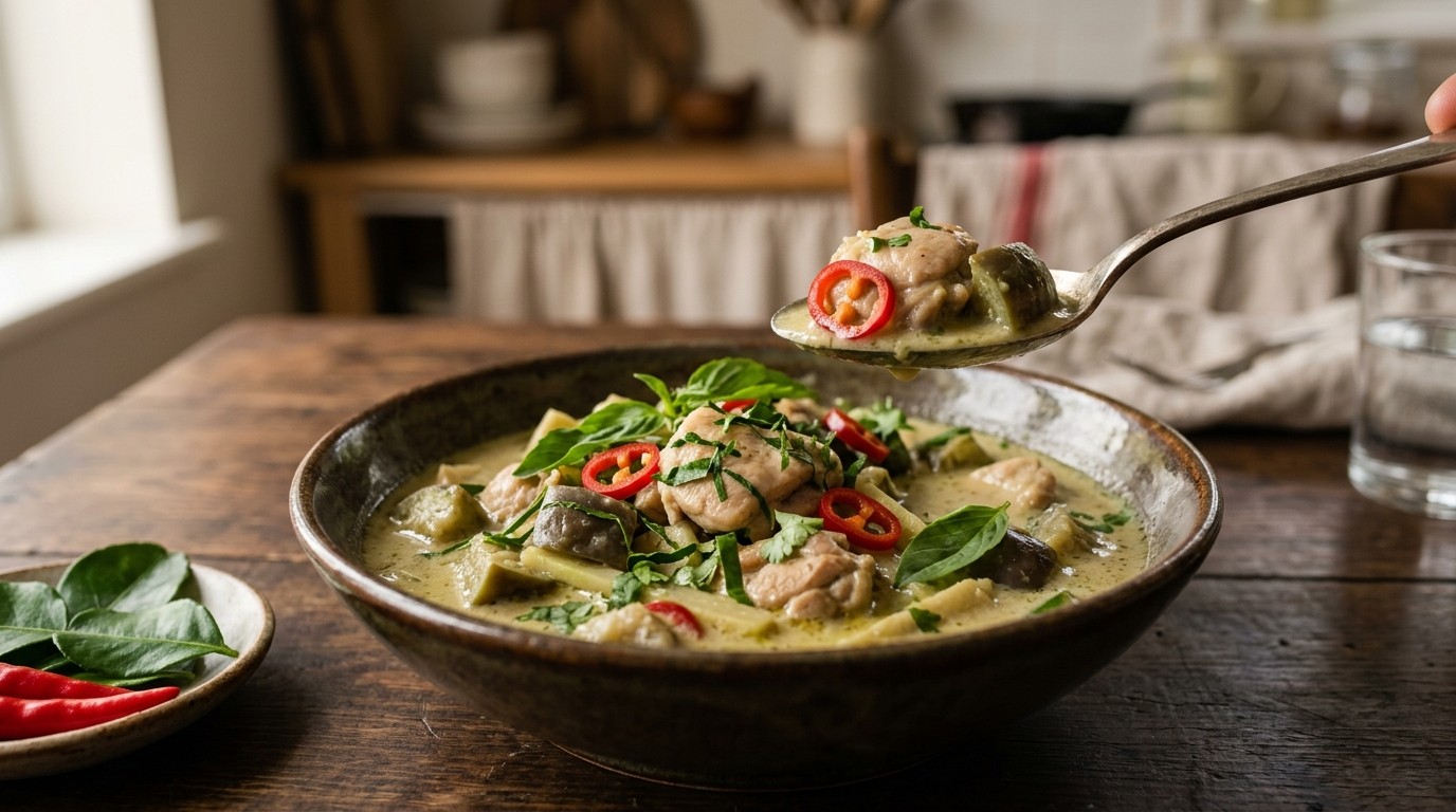 Kipkerrie met basilicum