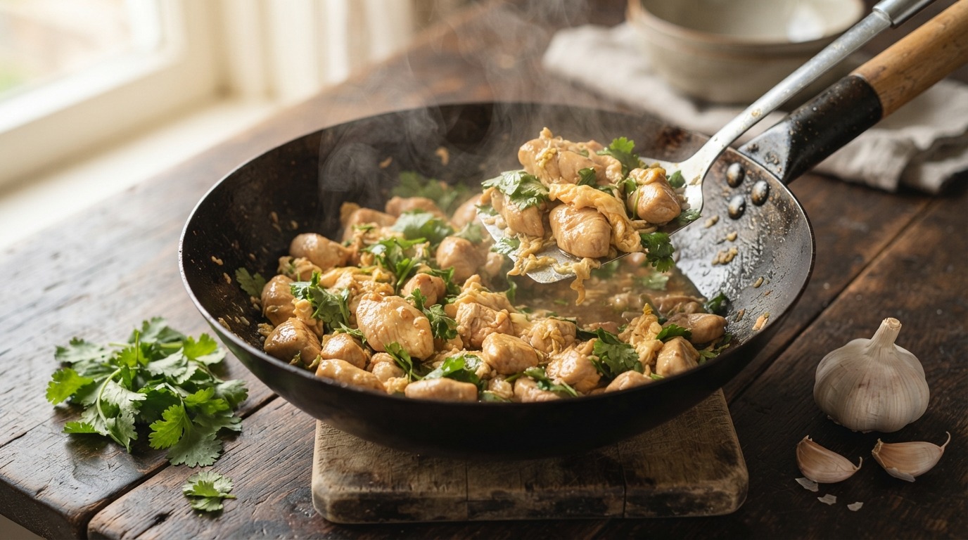 Kippenblokjes in de wok