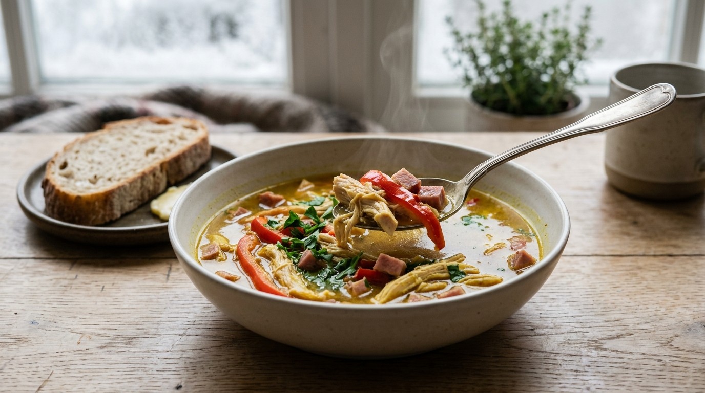 Kippensoep Paprika-ham