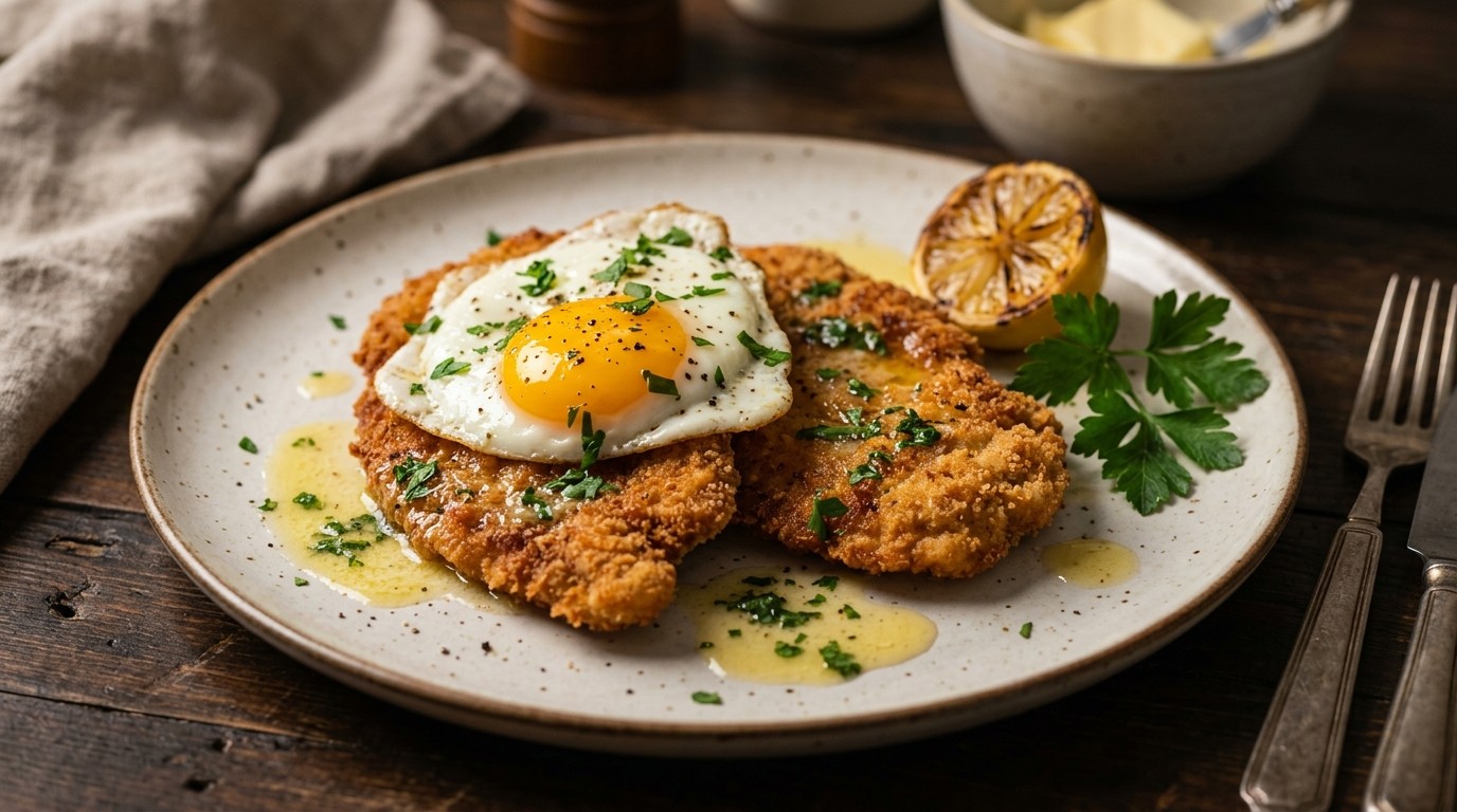 Kipschnitzel met ei en Gewelde Boter