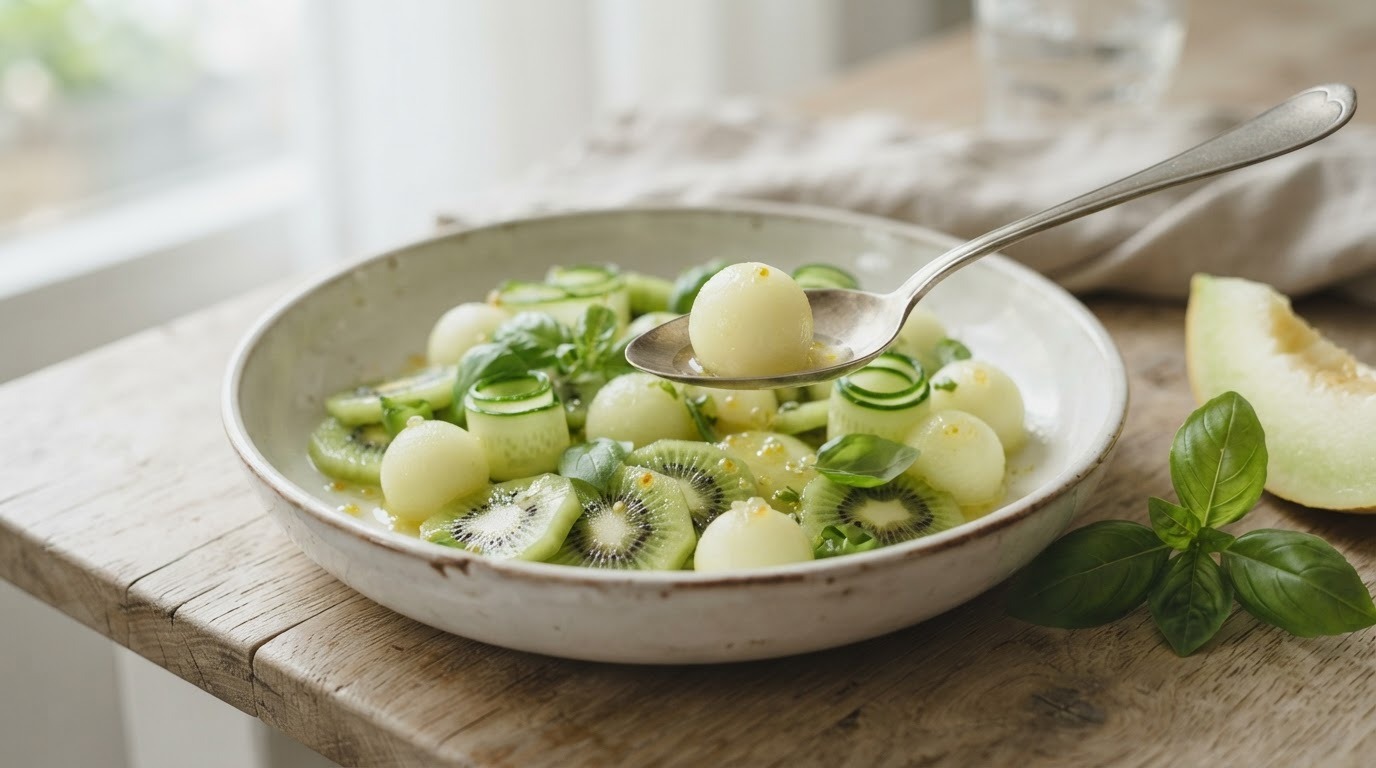 Kiwi-komkommer-meloensalade