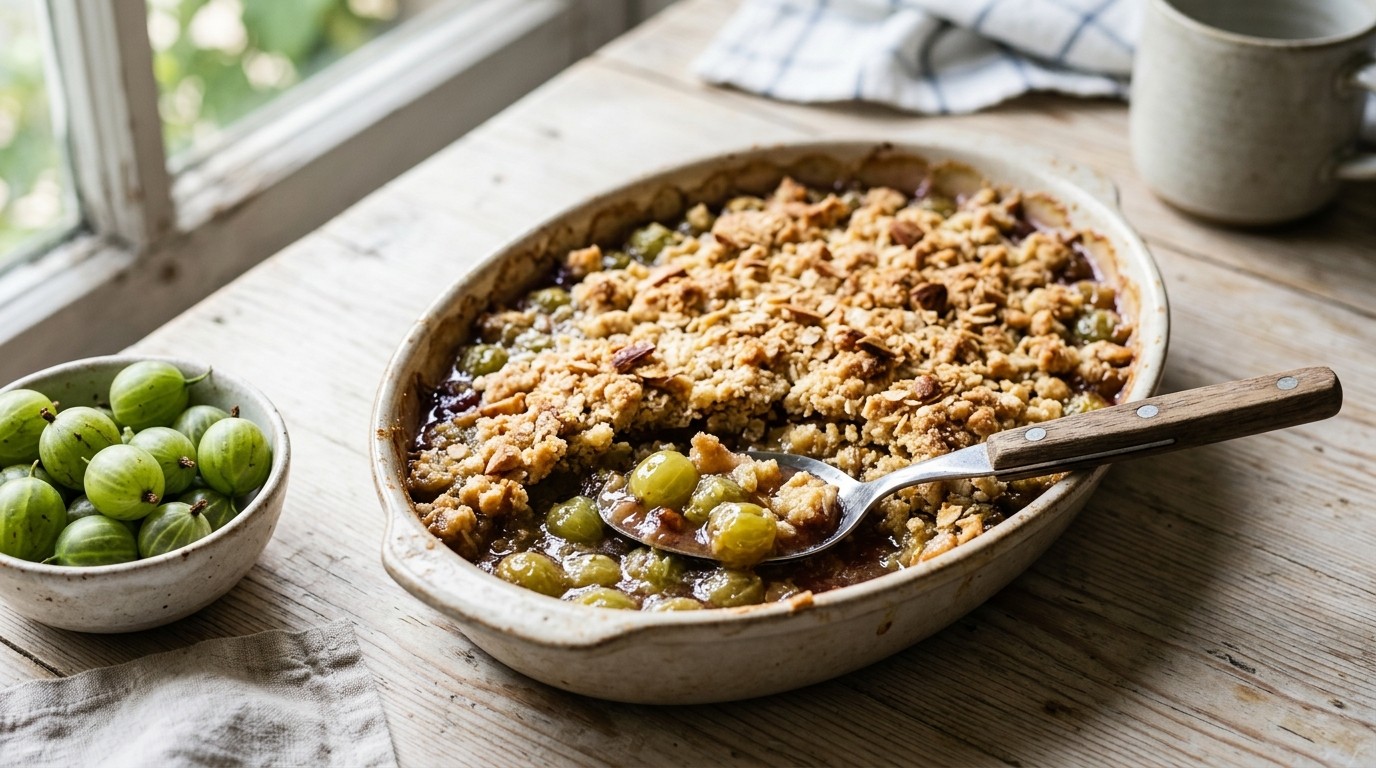 Knapperige Kruisbessencrumble