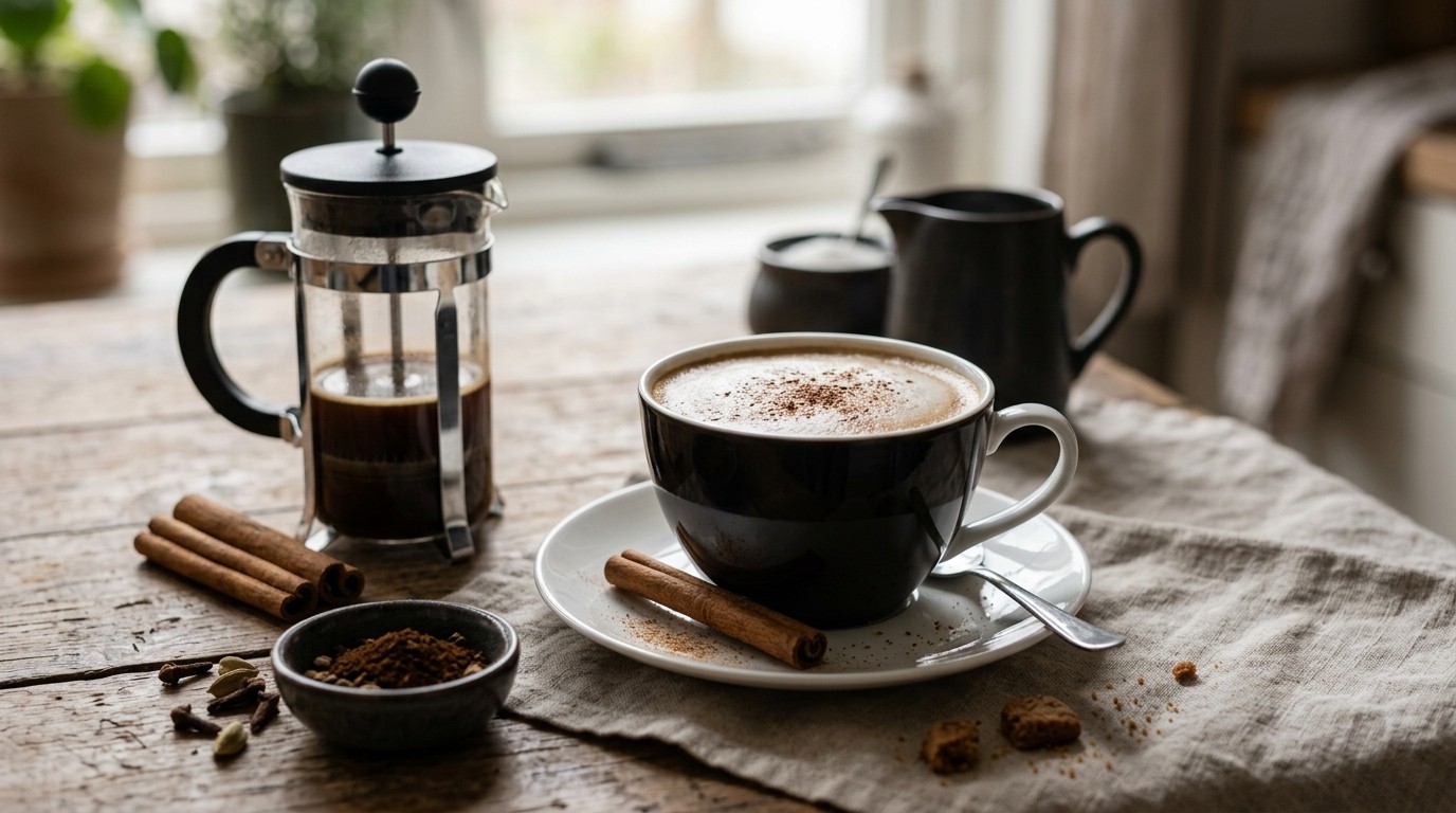 Koffie met koekkruiden en kaneel