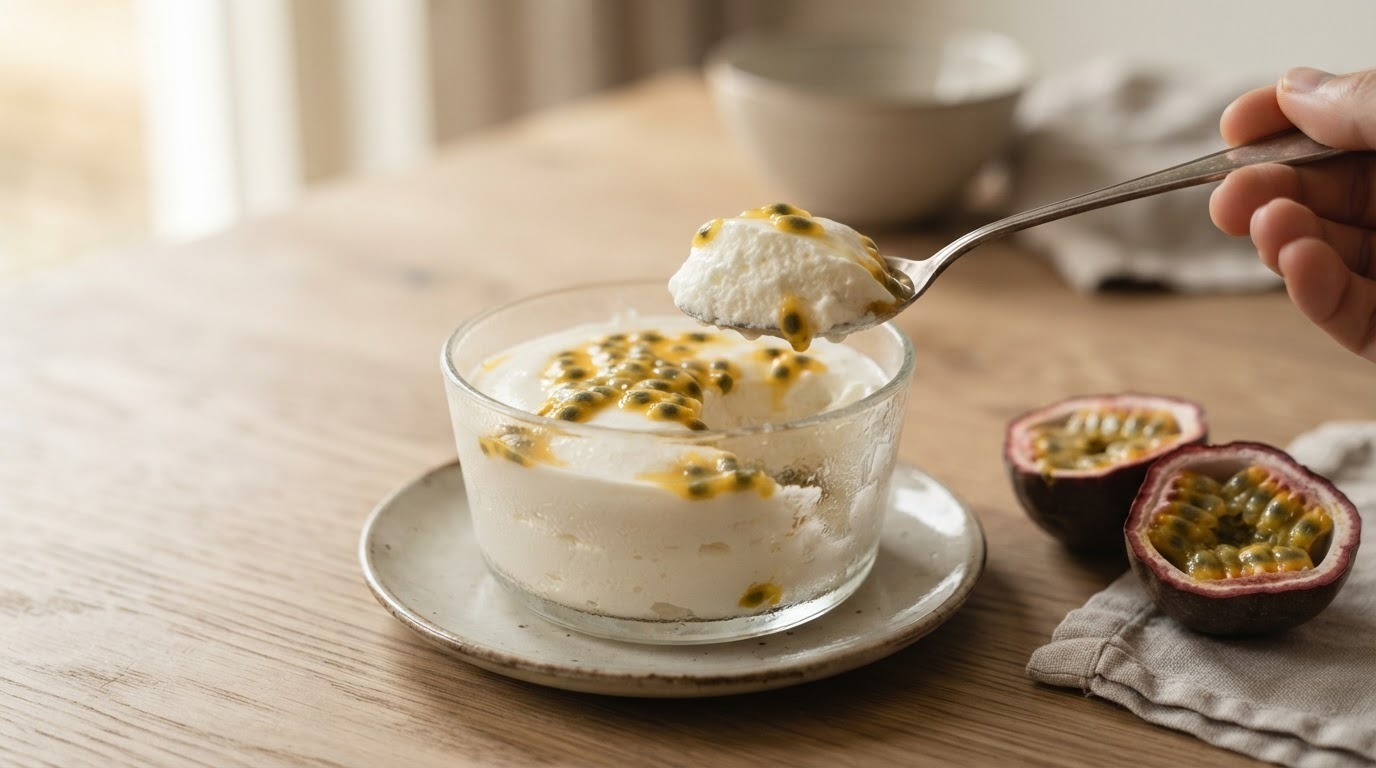 Kokostoetje met passiefruit