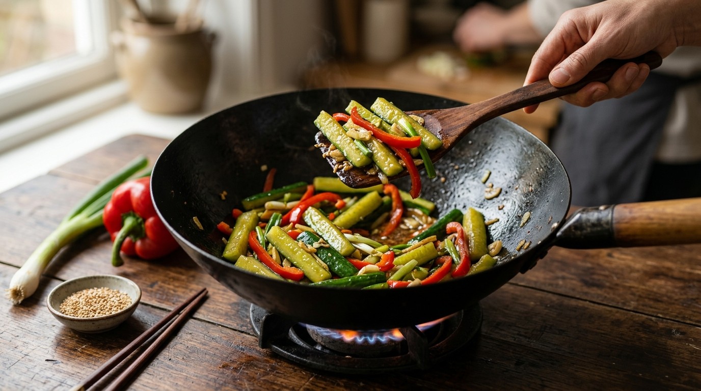 Komkommer in de wok